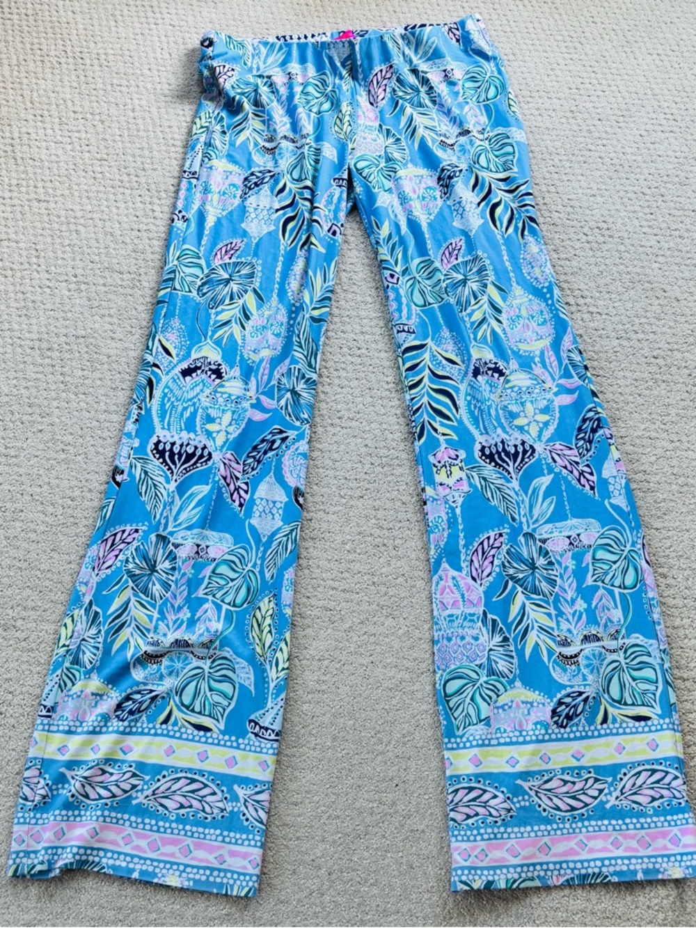Lilly Pulitzer Bright Blue Tropical Print Wide Leg palazzo Pants